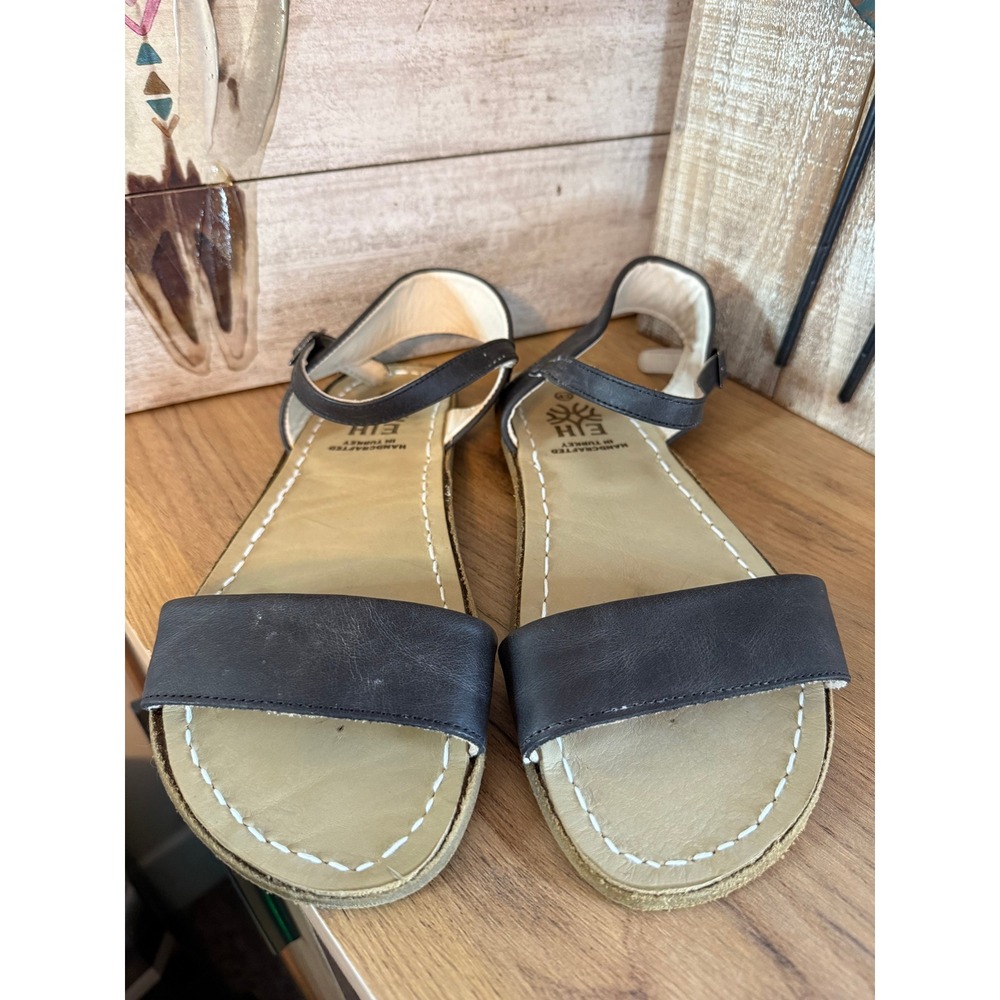 EH Handcrafted in Turkey Black Leather Strap Sandals Women's EU 42 (USA 10.5)